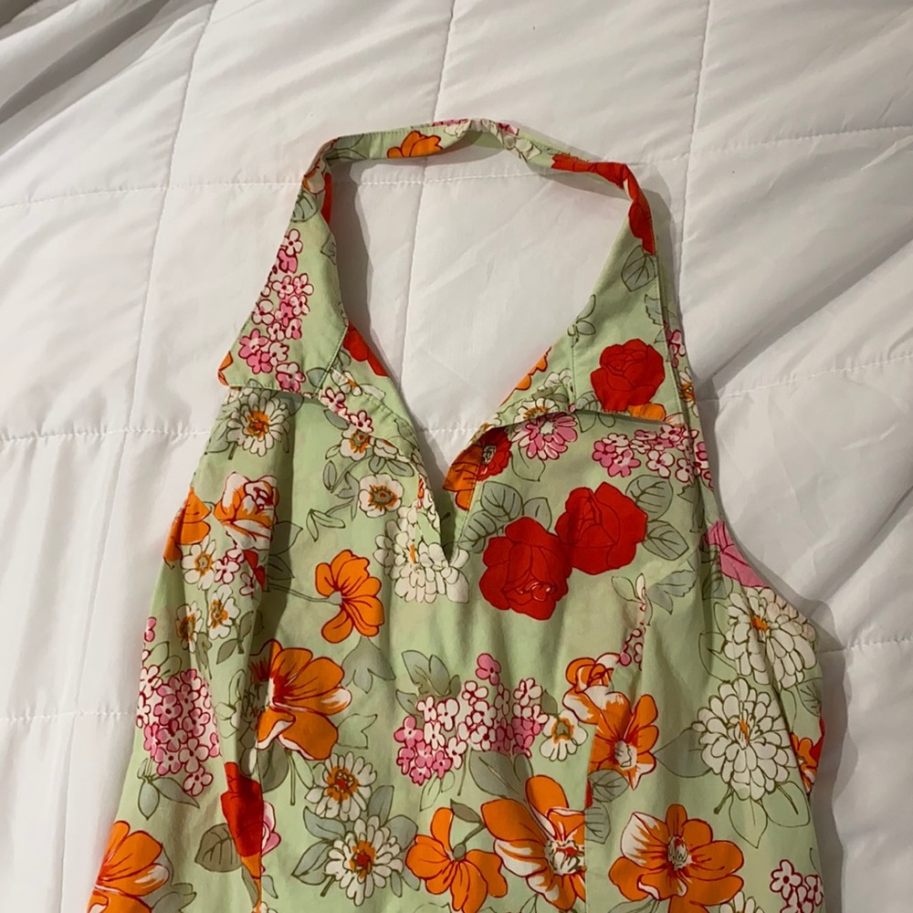 Green floral collared halter dress